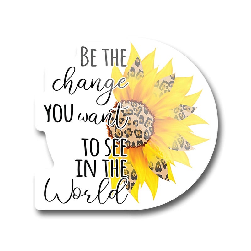 More Shiz Be The Change You Want to See in The World Sunflower Cheetah Leopard Print Vinyl Decal Sticker - Car Truck Van SUV Window Wall Cup Laptop - One 5 Inch Decals - MKS1841 - Image 1